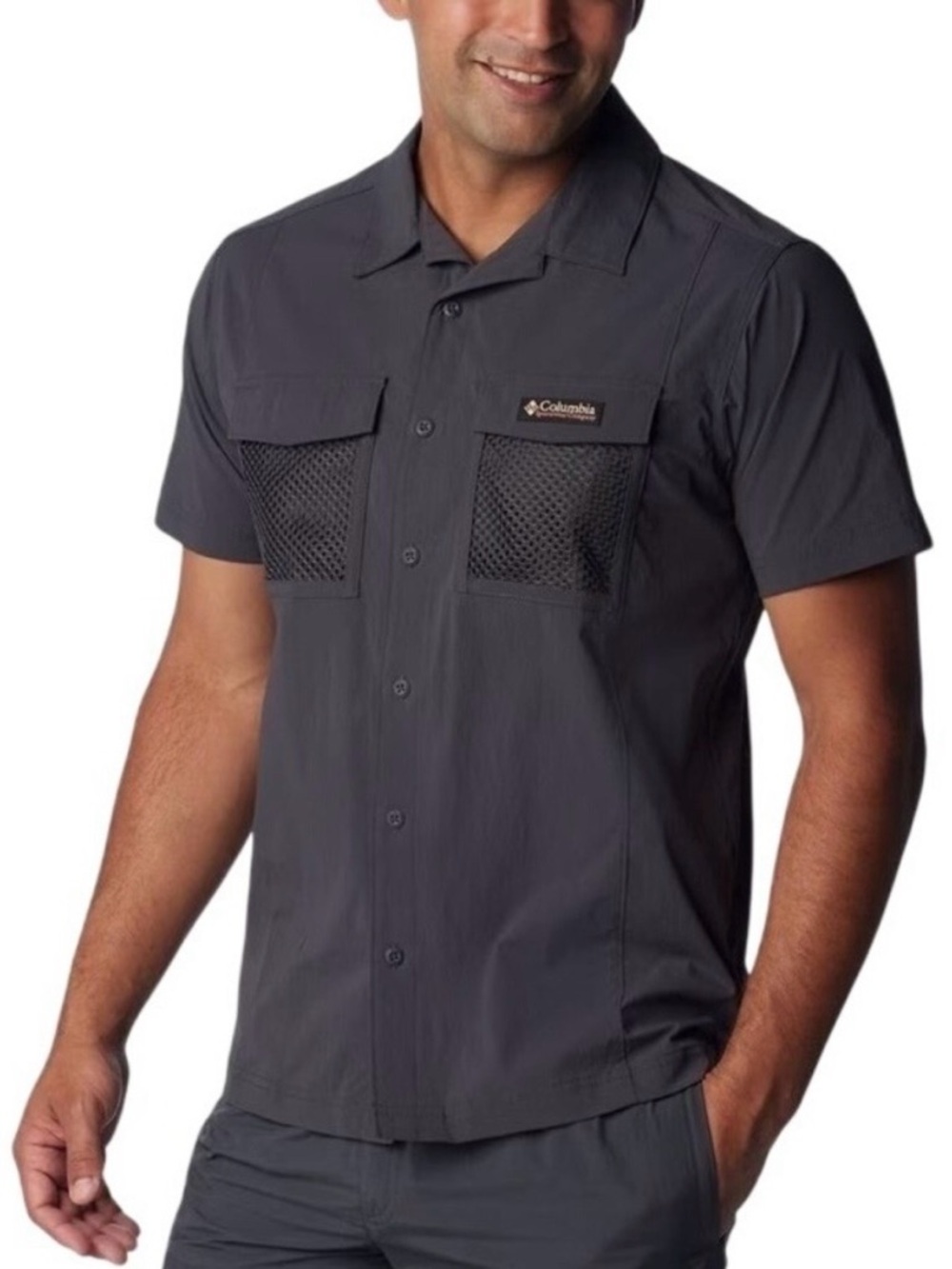Columbia Sportswear Gray Short Sleeve Button Up Fishing Shirt Breathable XXL